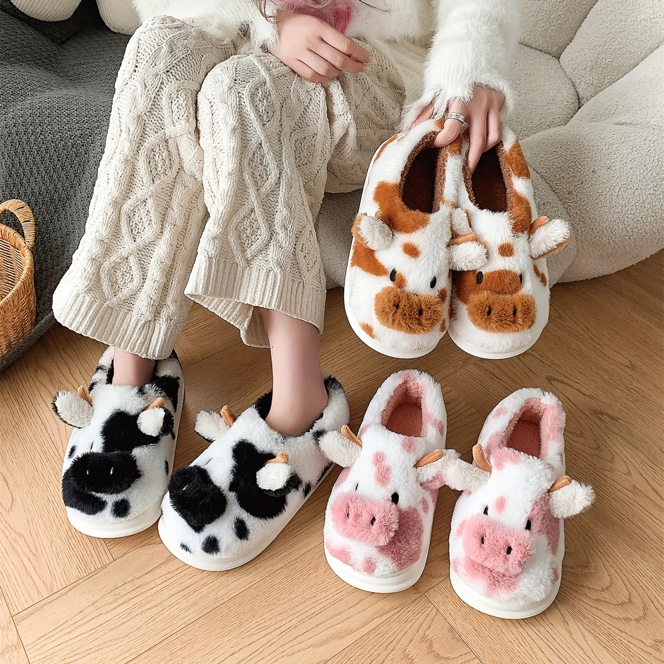 Hazel & Archy™ Soft-Stitched Cow Slippers